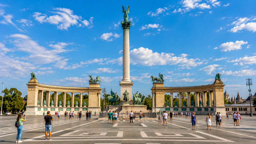Heroes' Square with the Millennium Monument in Budapest, Hungary