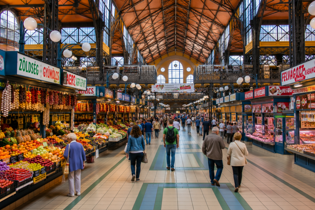 Interior of the Great Market Hall in Budapest, Hungary