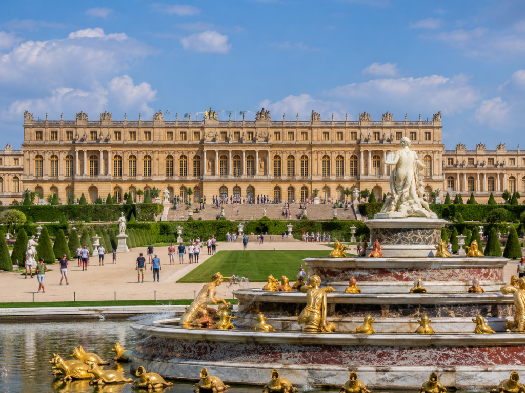 The Luxembourg Gardens featuring the Luxembourg Palace, ornamental pond, and colorful flower beds in Paris, France