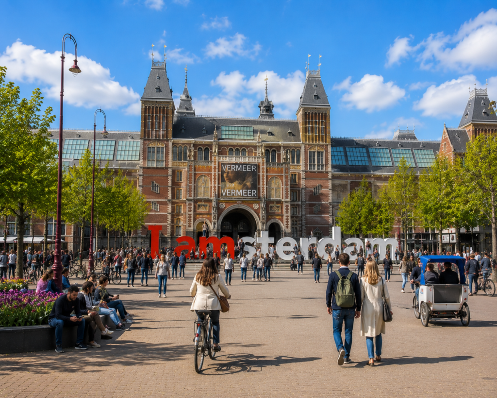 The Nine Streets shopping district in Amsterdam with boutique stores, cafés, and canal houses