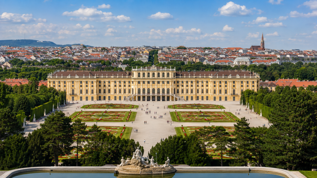 Schönbrunn Palace and formal gardens in Vienna, Austria