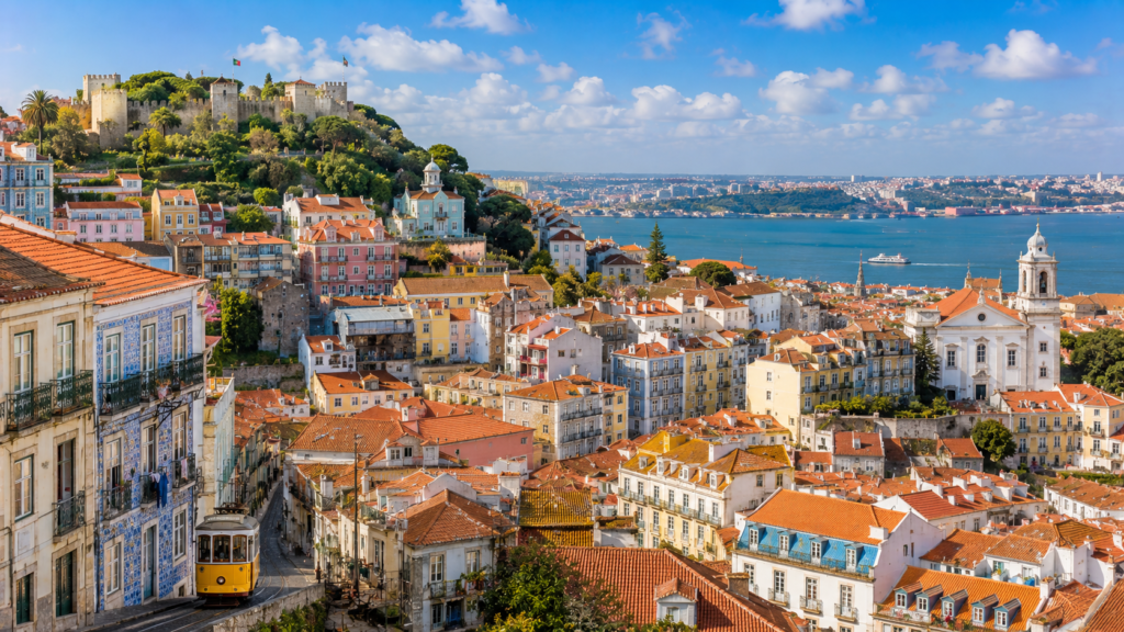 Historic Lisbon overlooking the Tagus River in Portugal
