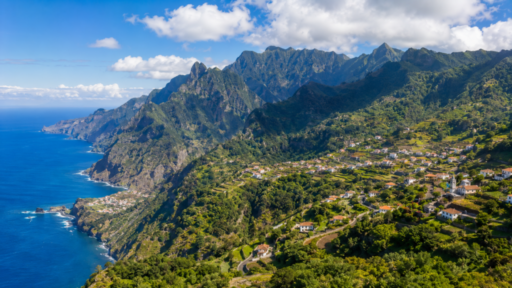 Dramatic mountains and Atlantic coastline on Madeira, Portugal

