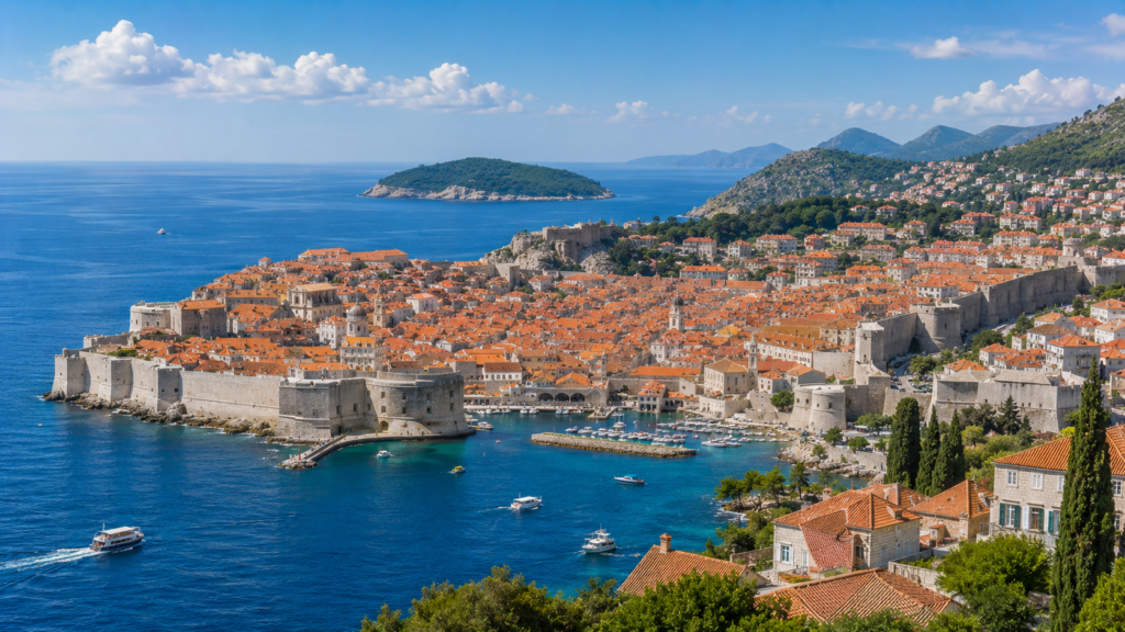 Dubrovnik Old Town and historic city walls beside the Adriatic Sea in Croatia