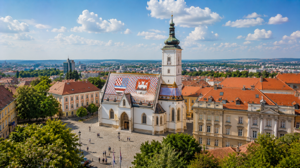 St. Mark’s Church and historic Upper Town in Zagreb, Croatia