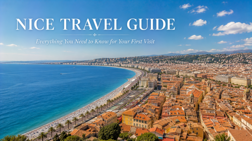 Panoramic view of Nice and the Baie des Anges along the French Riviera, France