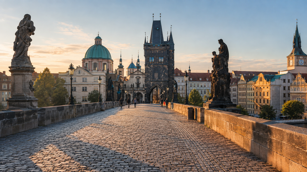 Charles Bridge in Prague during a quiet early morning