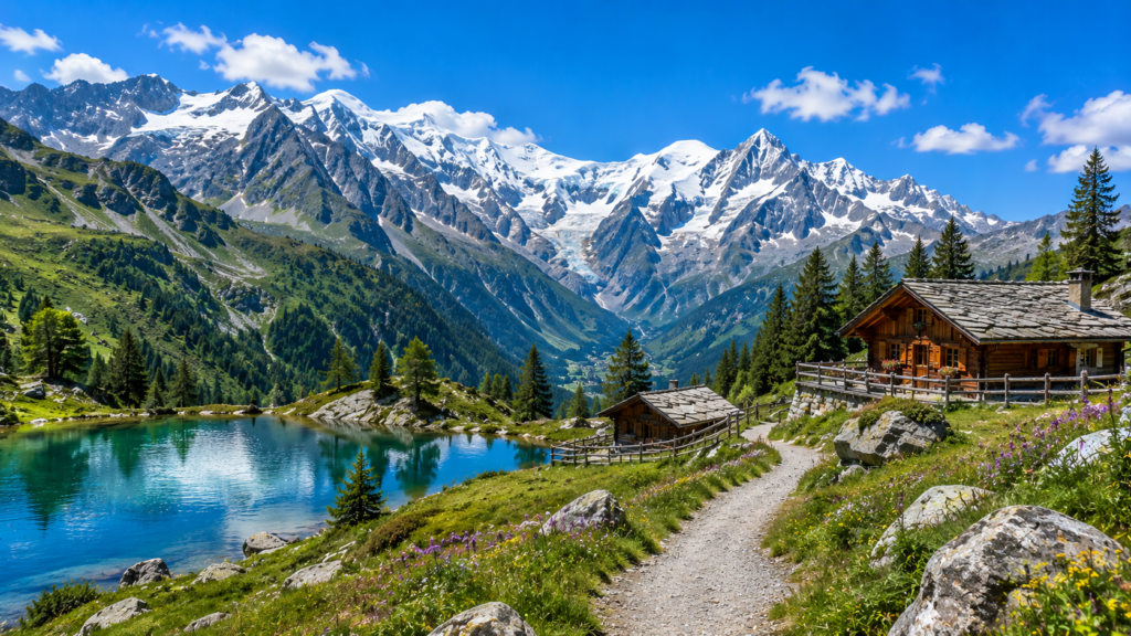 Snow-covered French Alps near Chamonix, France