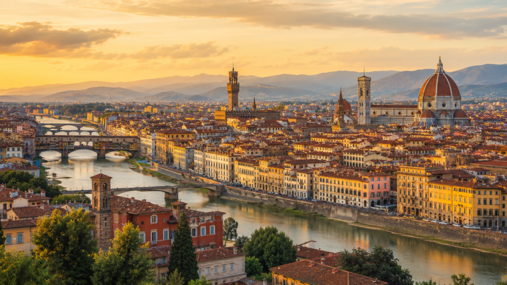 Florence Cathedral and Ponte Vecchio in Florence, Italy