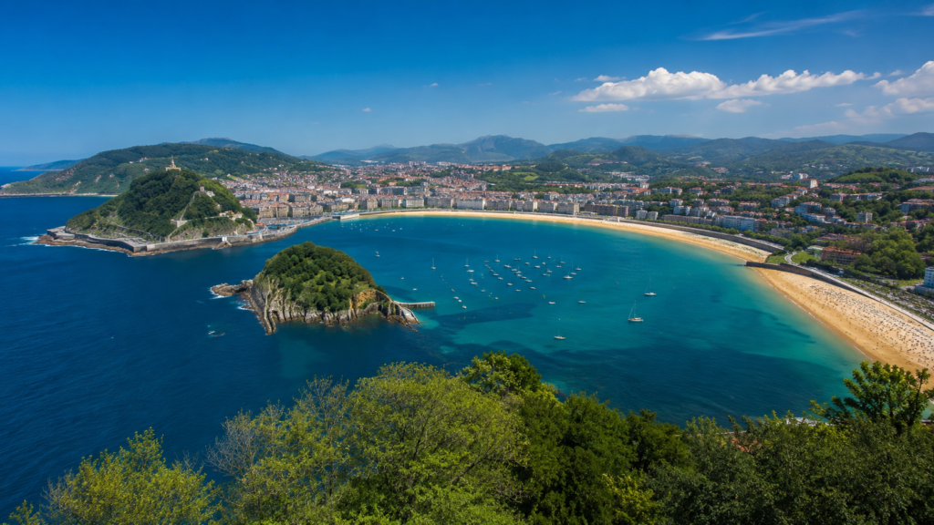 La Concha Bay and its crescent-shaped beach in San Sebastián, Spain