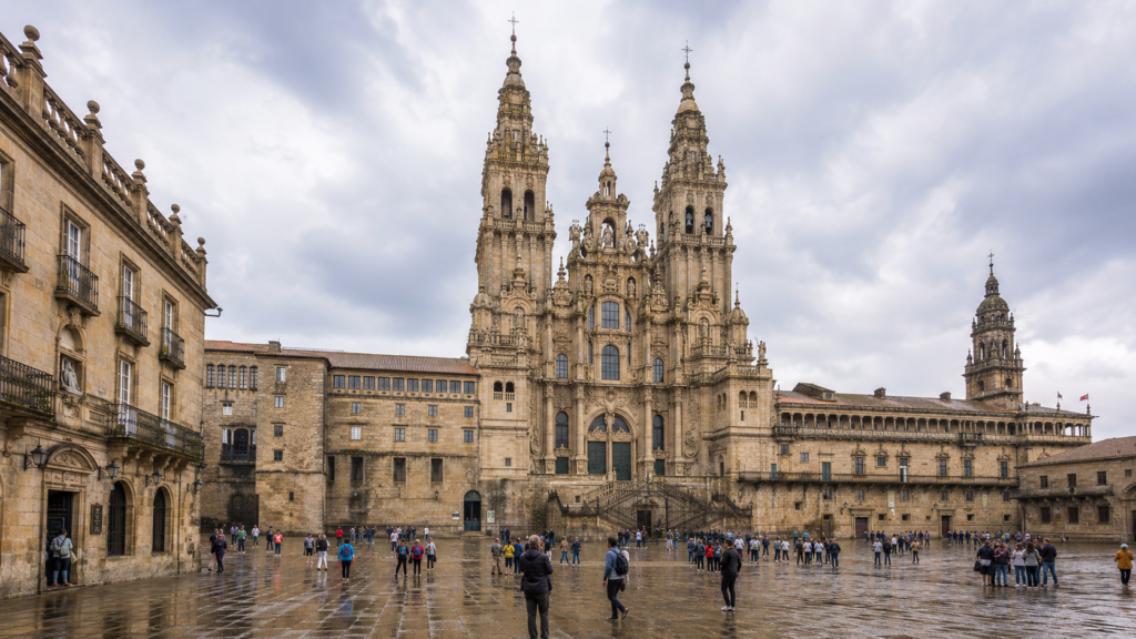 Cathedral of Santiago overlooking Praza do Obradoiro in Santiago de Compostela, Spain
