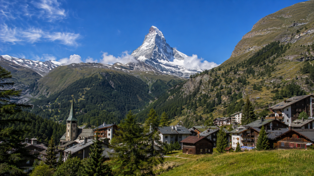 Matterhorn rising above the Alpine village of Zermatt, Switzerland
