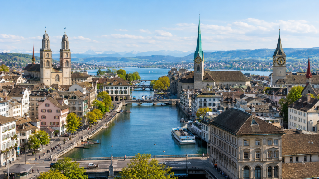 Historic Zurich Old Town along the Limmat River in Switzerland
