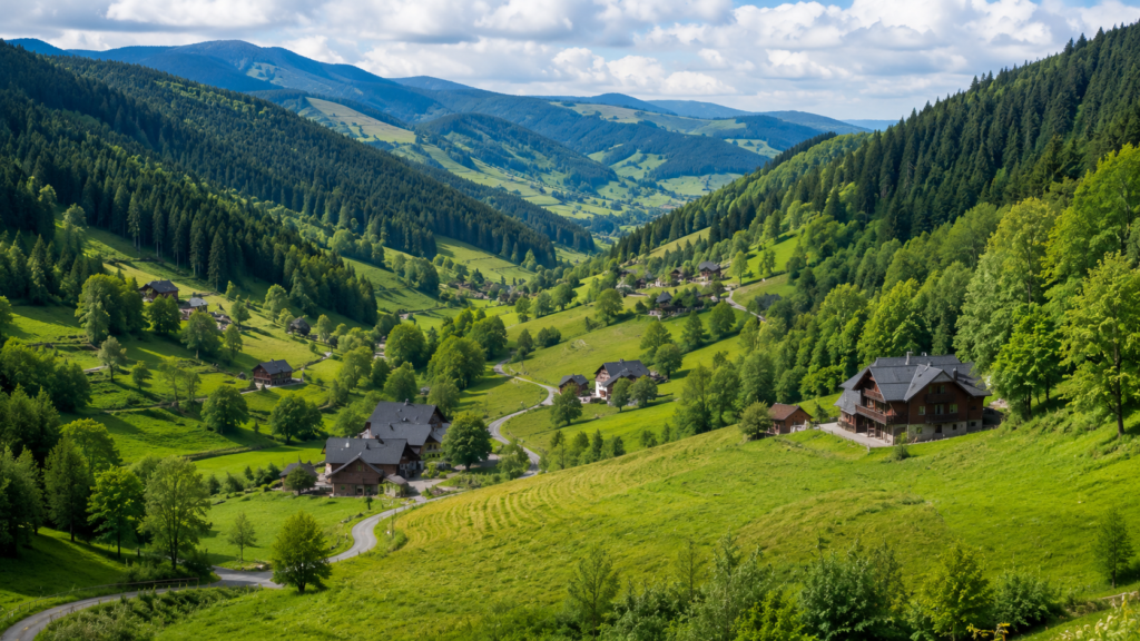 Traditional villages and forested hills in the Black Forest, Germany