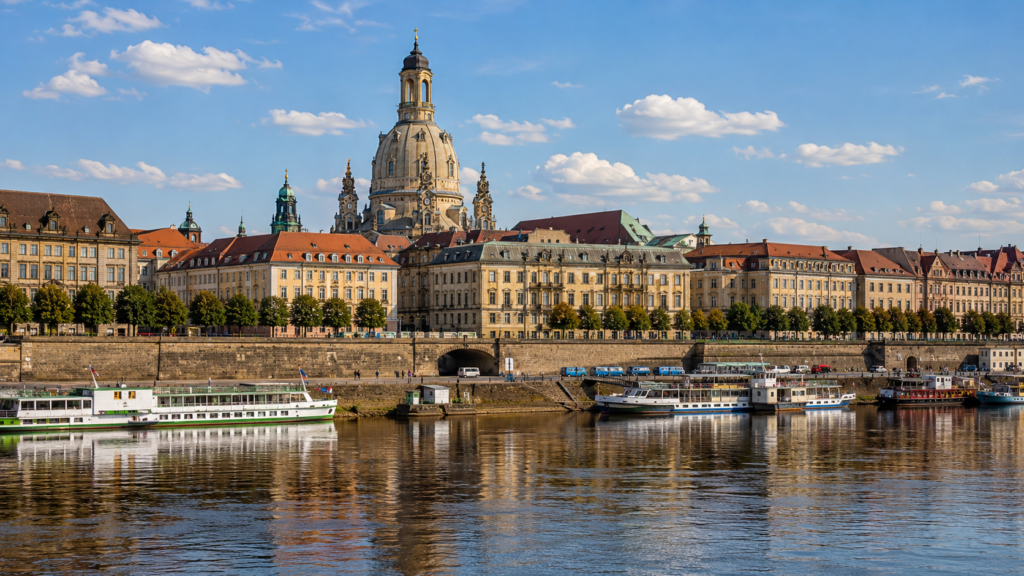 Historic Dresden Old Town and Frauenkirche beside the Elbe River