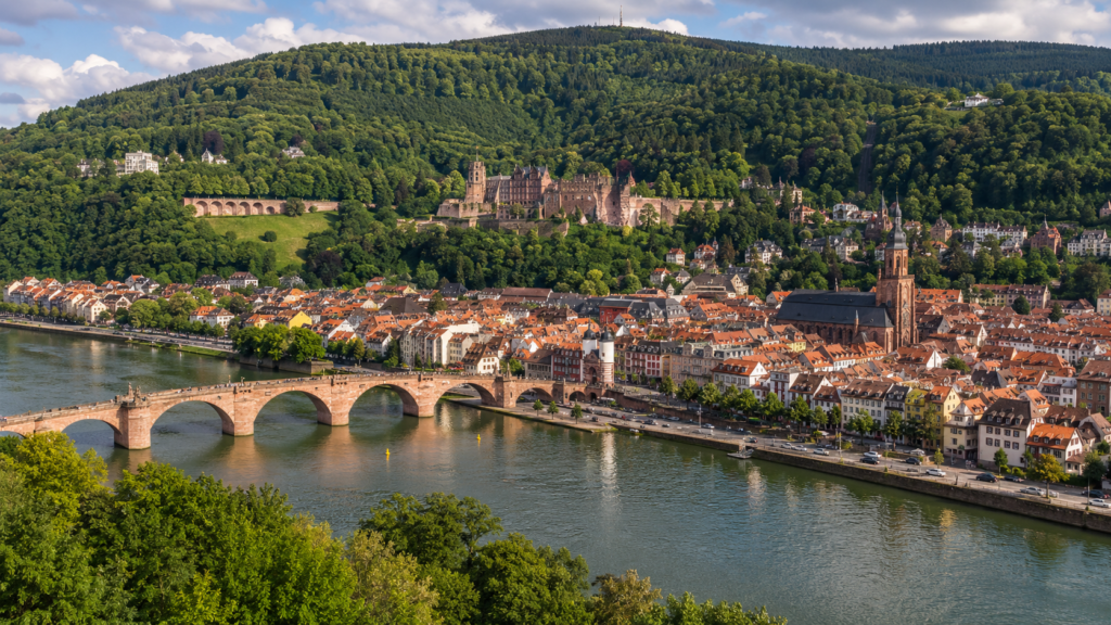 Heidelberg Castle overlooking the Old Town and Neckar River in Germany