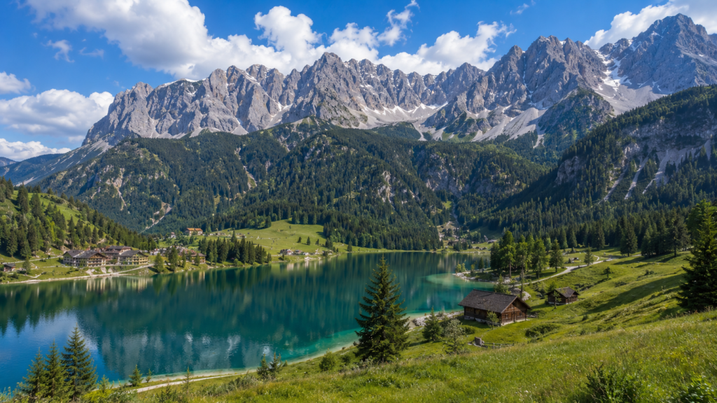 Zugspitze and dramatic mountain scenery in the Bavarian Alps, Germany