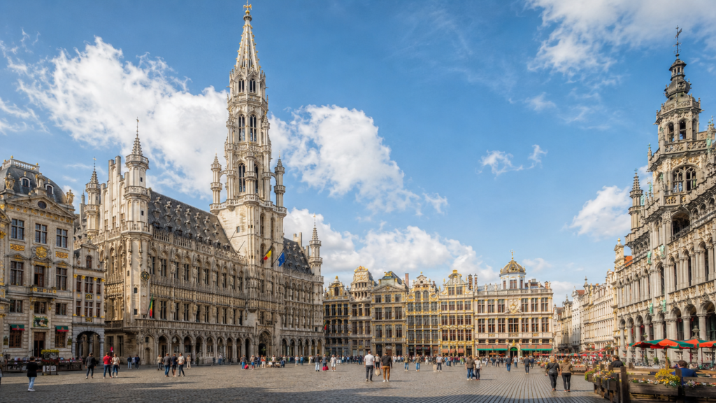 Historic Grand Place and Gothic Town Hall in Brussels, Belgium