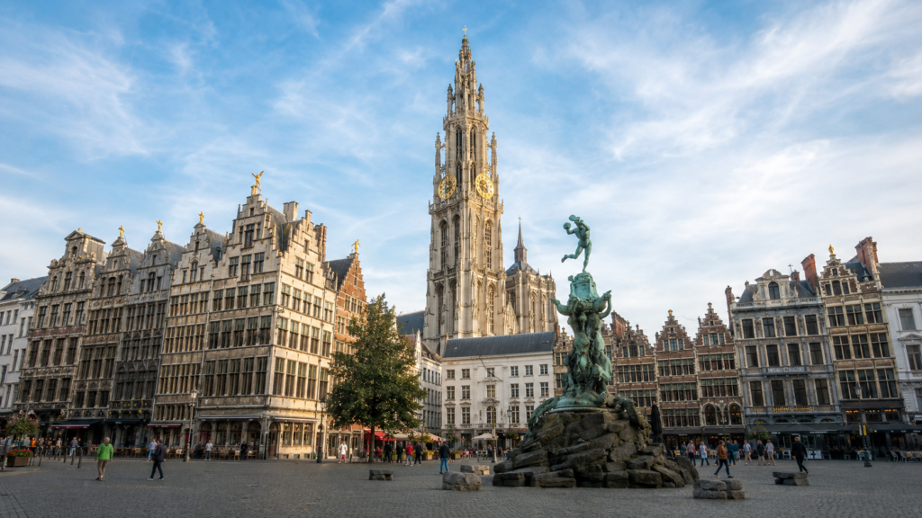 Historic Grote Markt and Cathedral of Our Lady in Antwerp, Belgium