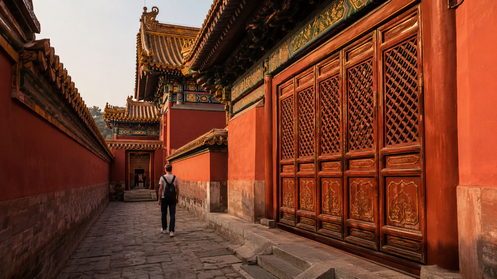Ancient trees and traditional pavilions in the Imperial Garden of the Forbidden City