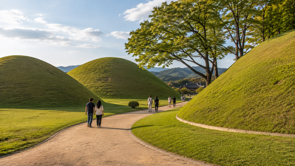 Ancient Silla royal burial mounds at Daereungwon in historic Gyeongju, South Korea