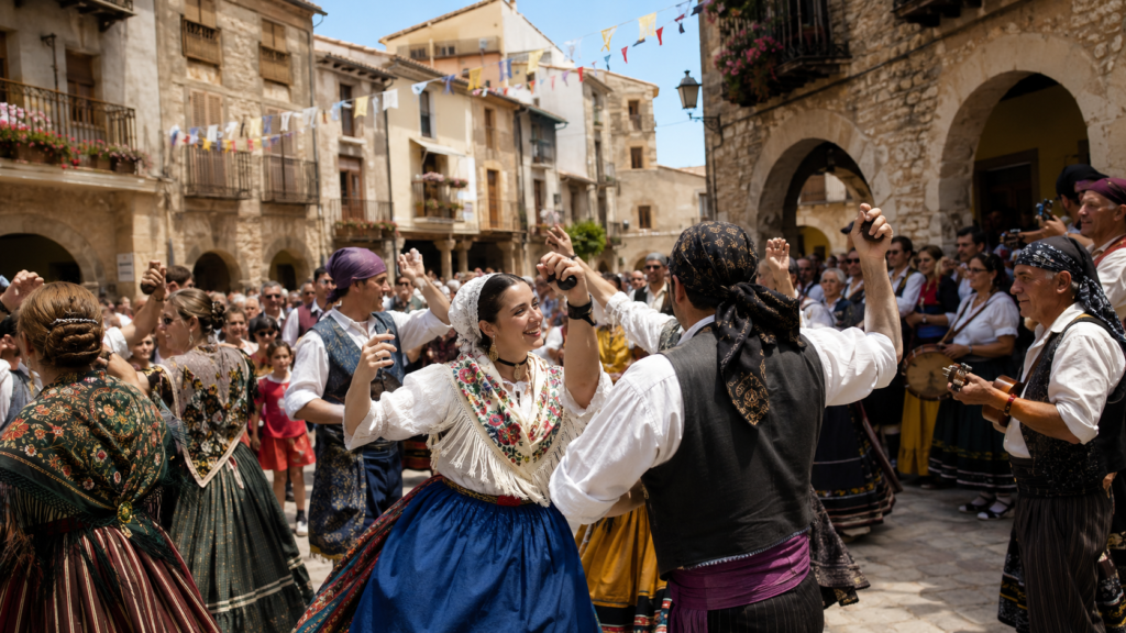 Traditional cultural festival in a historic Spanish town