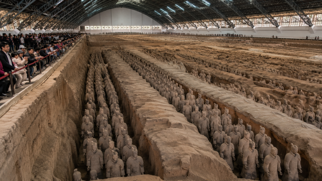 Terracotta Army displayed inside the archaeological excavation hall in Xi'an
