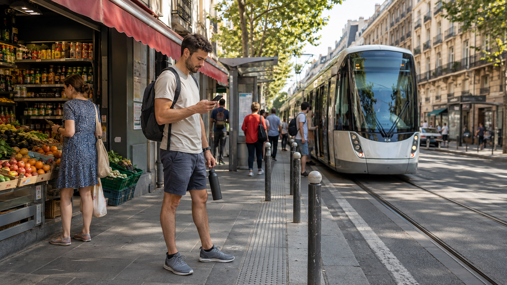 Traveler using public transportation and other budget travel tips